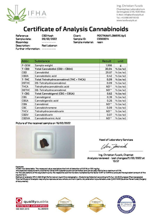 Rode Libanon CBD-hash CBD: 30%