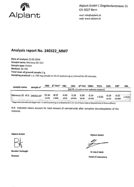 Marokkaanse CBD-hash CBD: 25%