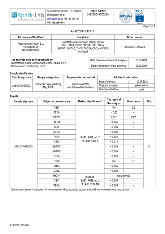Harmony CBD Liquid Pineapple Express 10ml, 30-600 mg CBD