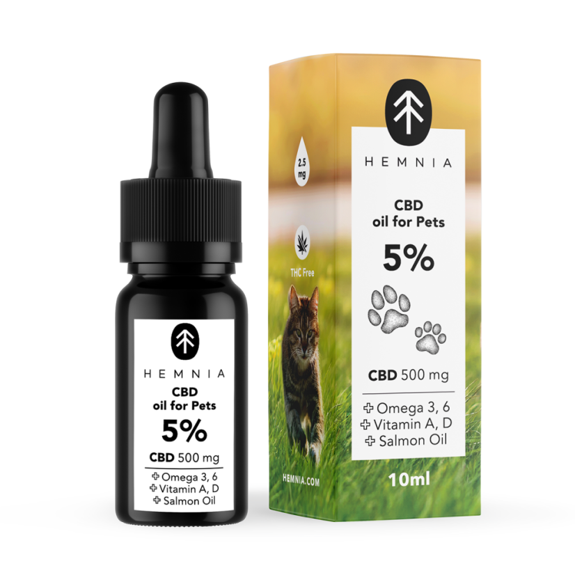 Hemnia CBD in zalmolie voor katten - 5% CBD, 500 mg, 10 ml