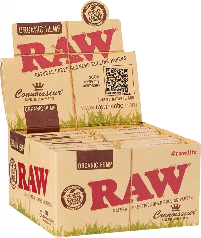 RAW Organic Hemp Connoisseur King Size Slim + Tips – 24 pcs.